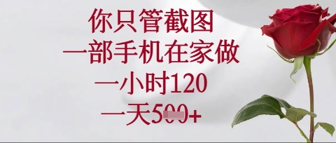 你只管截图，一部手机在家操作，一小时120.一天5张【揭秘】-猴哥VIP资源站