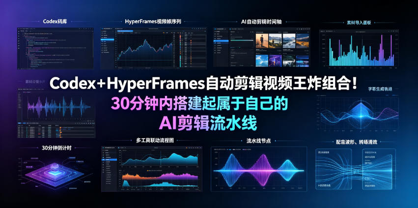 Codex+HyperFrames自动剪辑视频王炸组合!30分钟内搭建起属于自己的AI剪辑流水线(完整版实操教程手册)-猴哥VIP资源站