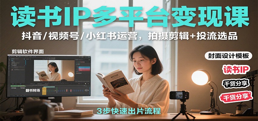 读书IP多平台变现课：抖音/视频号/小红书运营，拍摄剪辑+投流选品-猴哥VIP资源站
