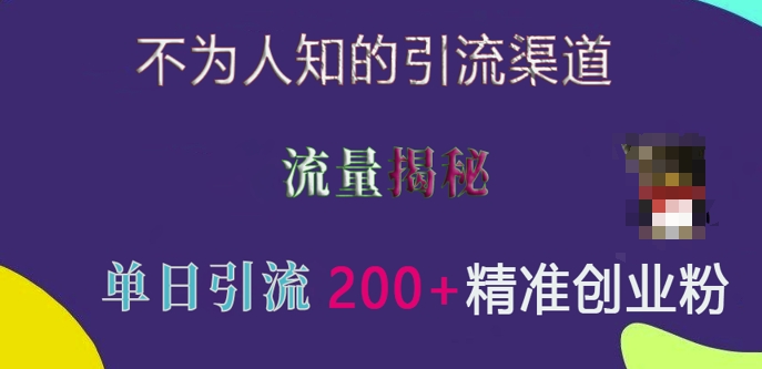 不为人知的引流渠道,流量揭秘,实测单日引流200+精准创业粉【揭秘】