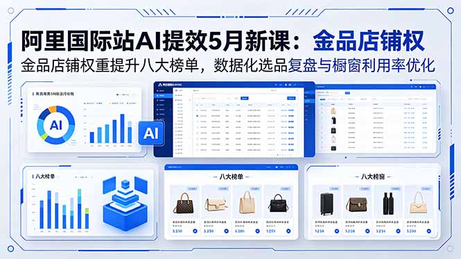 阿里国际站AI提效5月新课：金品店铺权重提升八大榜单，数据化选品复盘与橱窗利用率优化-猴哥VIP资源站