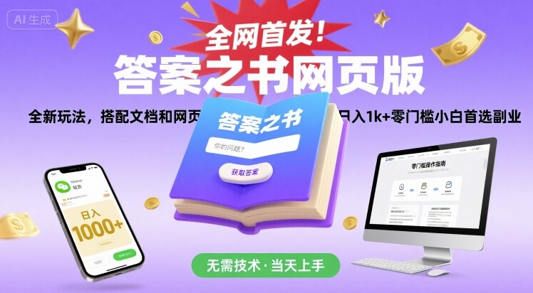 全网首发！答案之书网页版，全新玩法，搭配文档和网页，日入1k+零门槛小白首选副业【揭秘】-猴哥VIP资源站