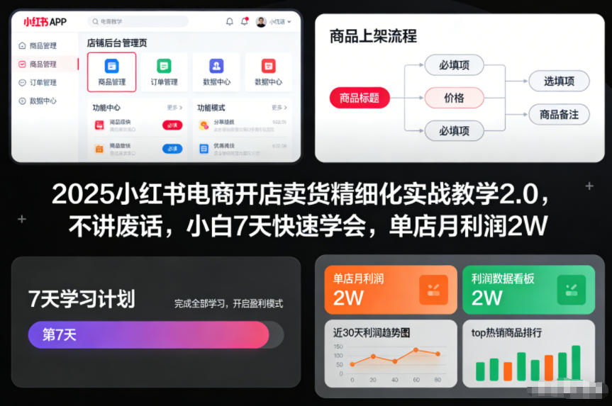 2025小红书电商开店卖货精细化实战教学2.0,不讲废话,小白7天快速学会,单店月利润2W-猴哥VIP资源站
