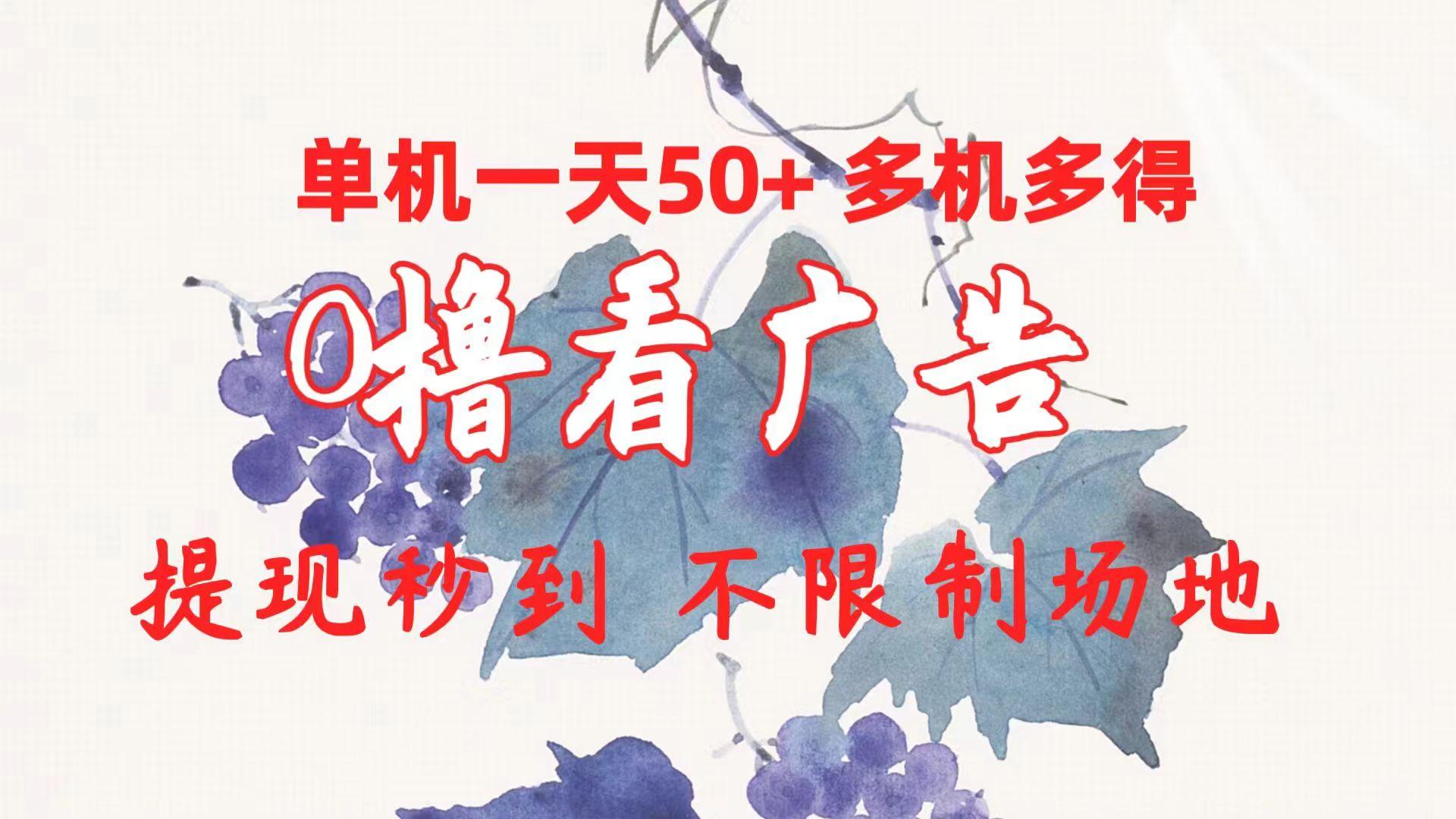 0撸看广告 单机一天50+多机多得 提现秒到 不限制场地操作-猴哥VIP资源站