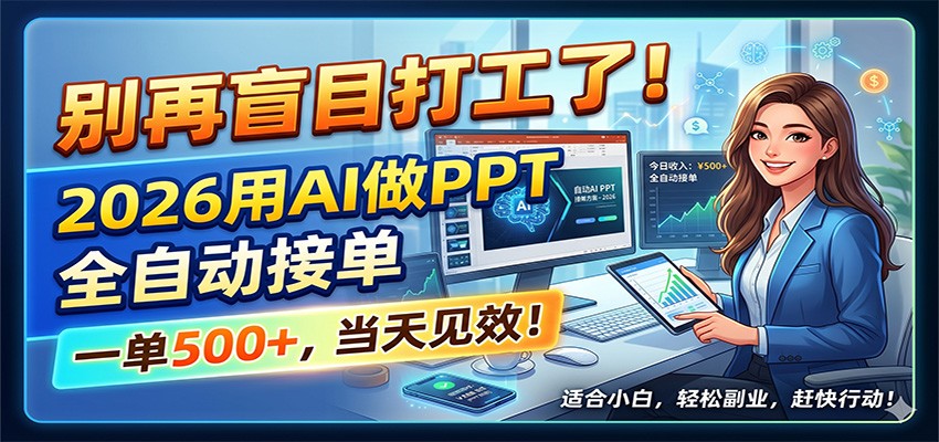 别再盲目打工了！2026用AI做PPT全自动接单，一单5张+，当天见效！-猴哥VIP资源站