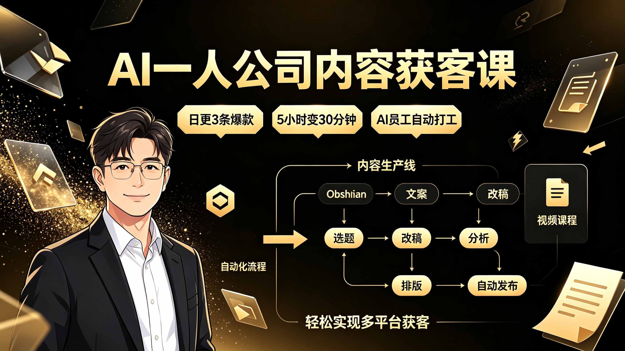 AI一人公司内容获客课:日更3条爆款×5小时变30分钟×AI员工自动打工,轻松实现多平台获客-猴哥VIP资源站