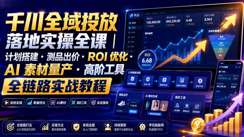 千川全域投放落地实操全课|计划搭建・测品出价・ROI优化・AI素材量产・高阶工具全链路实战教程-猴哥VIP资源站