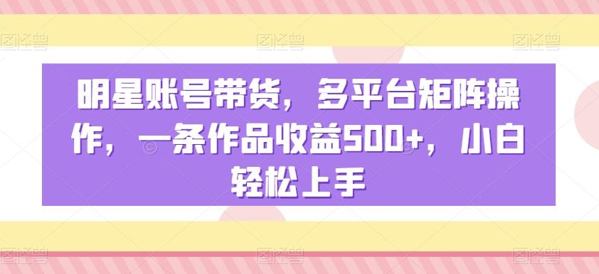 明星账号带货，多平台矩阵操作，一条作品收益500+，小白轻松上手【揭秘】-猴哥VIP资源站