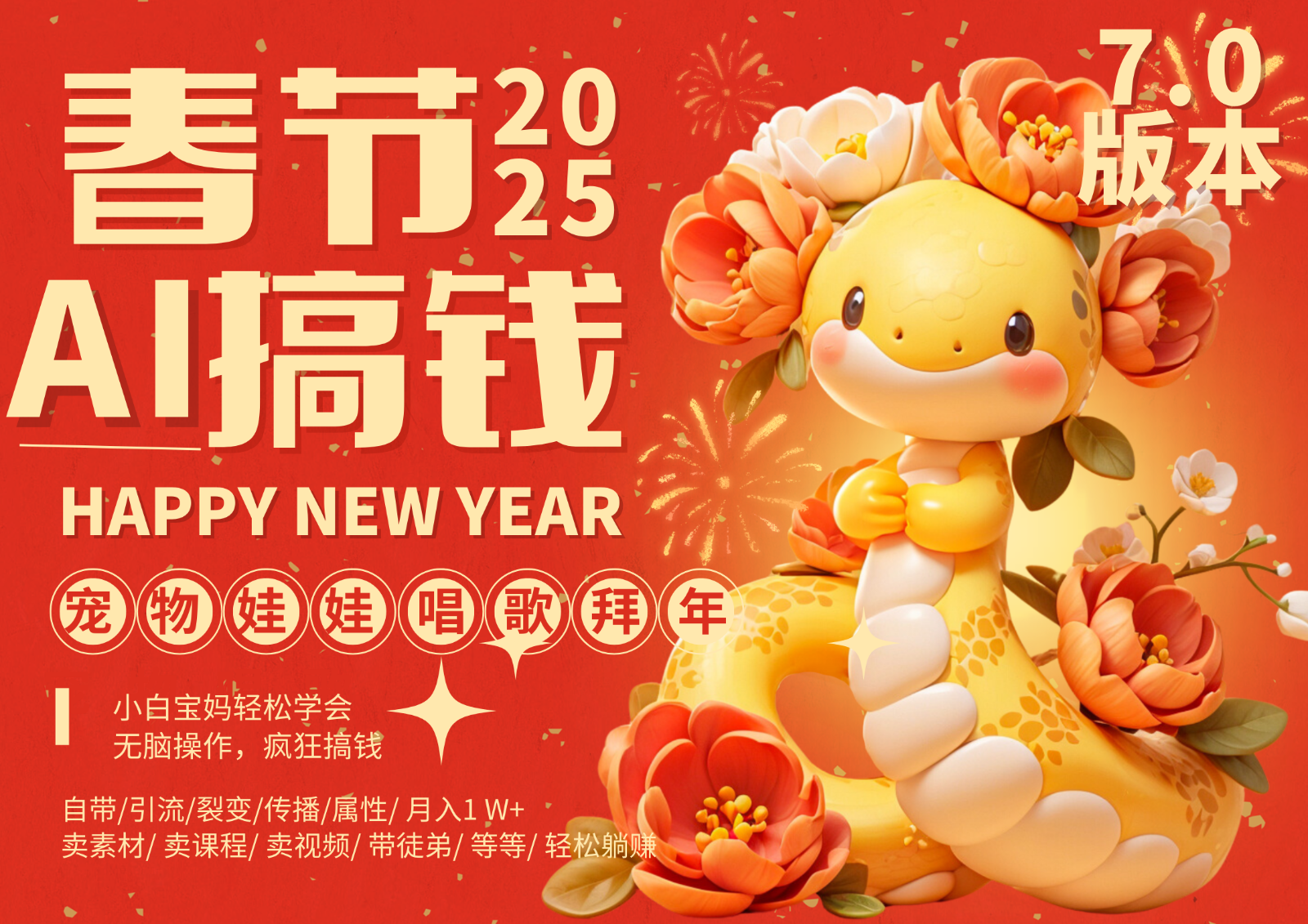AI春节搞钱7.0升级版 蝴蝶号超火爆萌宠唱歌拜年 AI一键制作 批量出内容 春节做…-猴哥VIP资源站