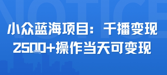 小众蓝海项目，千播变现2.5k+操作当天可变现-猴哥VIP资源站