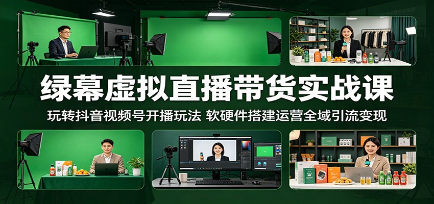绿幕虚拟直播带货实战课：玩转抖音视频号开播玩法，软硬件搭建运营全域引流变现-猴哥VIP资源站
