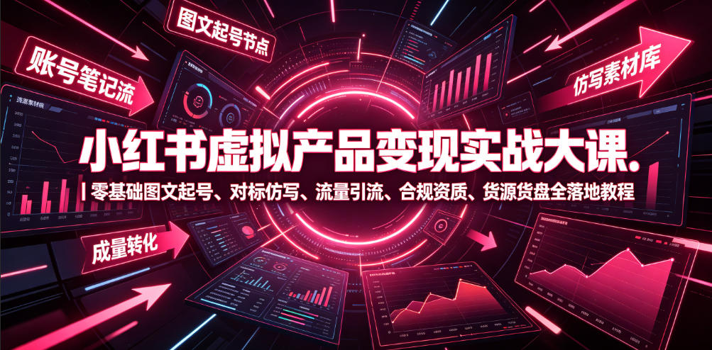 小红书虚拟产品变现实战大课|零基础图文起号、对标仿写、流量引流、合规资质、货源货盘全落地教程-猴哥VIP资源站