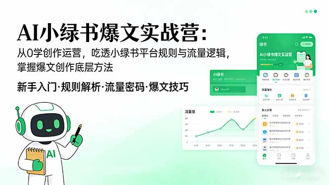 AI 小绿书爆文实战营：从0学创作运营，吃透小绿书平台规则与流量逻辑，掌握爆文创作底层方法-猴哥VIP资源站