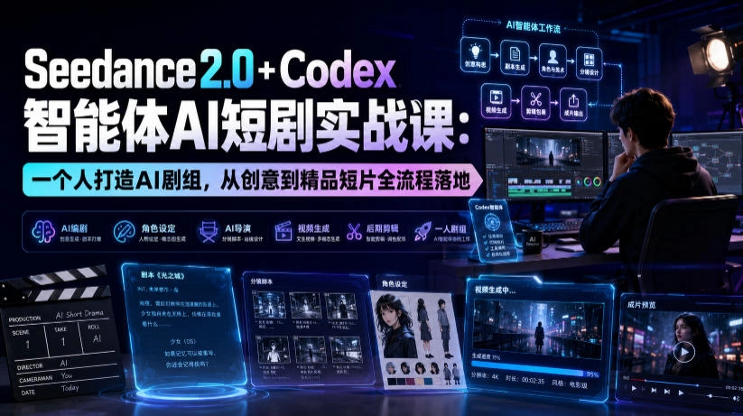 Seedance2.0+Codex智能体AI短剧实战课：一个人打造AI剧组，从创意到精品短片全流程-猴哥VIP资源站