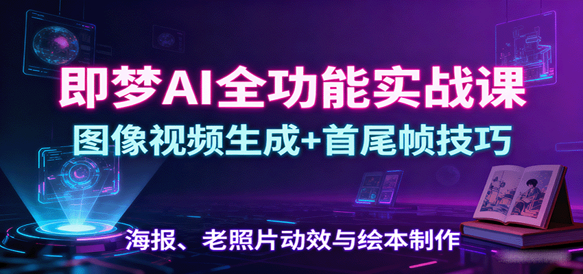 即梦AI全功能实战课：图像视频生成+首尾帧技巧，海报、老照片动效与绘本制作-猴哥VIP资源站