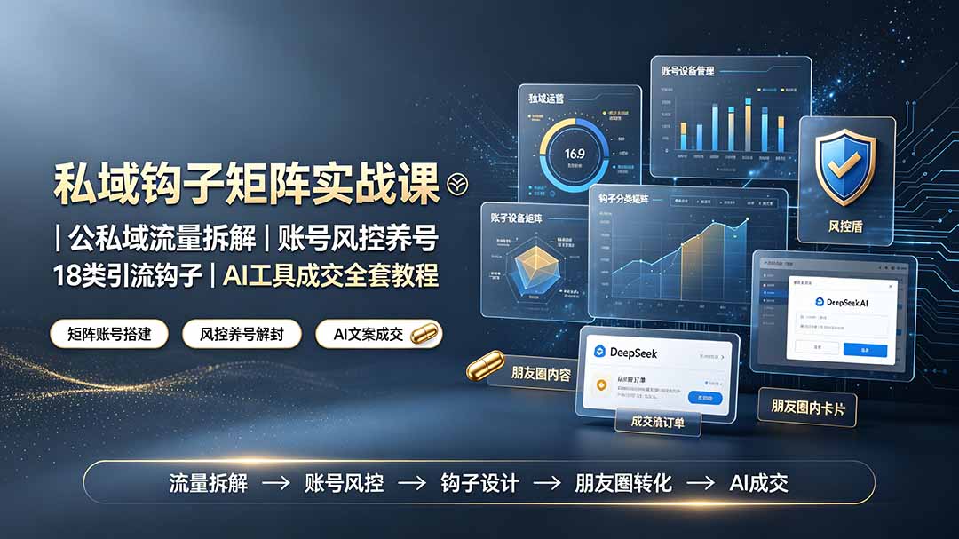 私域钩子矩阵实战课〓公私域流量拆解｜账号风控养号｜18类引流钩子｜AI工具成交全套教程-猴哥VIP资源站