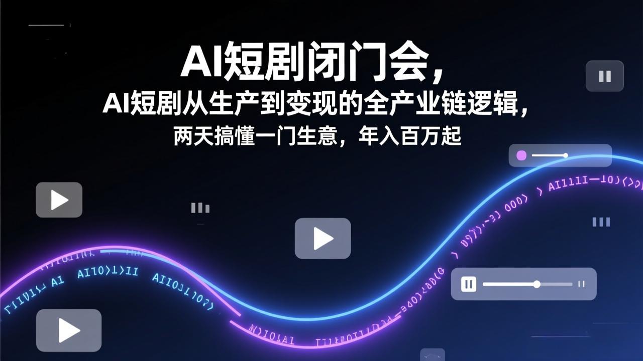 AI短剧闭门会，AI短剧从生产到变现的全产业链逻辑，两天搞懂一门生意，年入百万起-猴哥VIP资源站