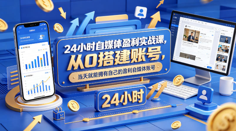 24小时自媒体盈利实战课，从0搭建账号，当天就能拥有自己的盈利自媒体账号-猴哥VIP资源站