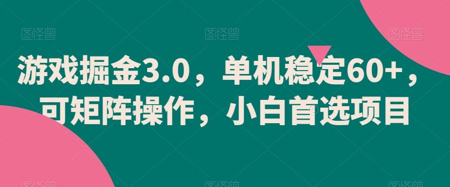 游戏掘金3.0，单机稳定60+，可矩阵操作，小白首选项目【揭秘】-猴哥VIP资源站
