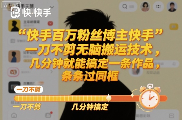 快手百万粉丝博主快手一刀不剪无脑搬运技术,几分钟就能搞定一条作品,条条过同框