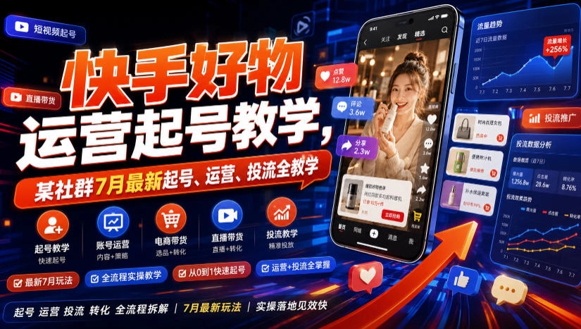 快手好物运营起号教学,账号运营到投流实操,系统打通带货链路-创享网