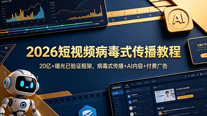 2026短视频病毒式传播教程:20亿+曝光已验证框架,病毒式传播+AI内容+付费广告-猴哥VIP资源站