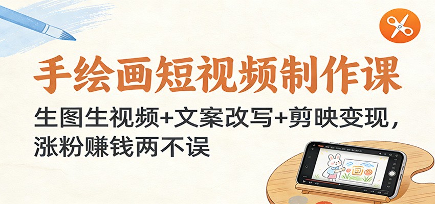手绘画短视频制作课:生图生视频+文案改写+剪映变现,涨粉赚钱两不误-猴哥VIP资源站