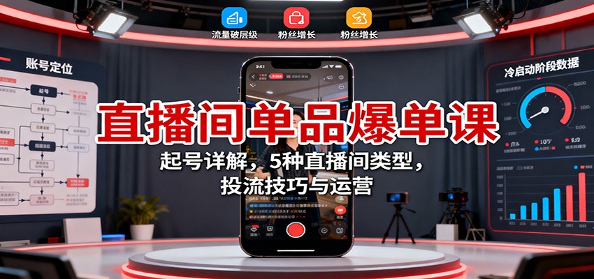 直播间单品爆单课:起号详解,5种直播间类型,投流技巧与运营-猴哥VIP资源站