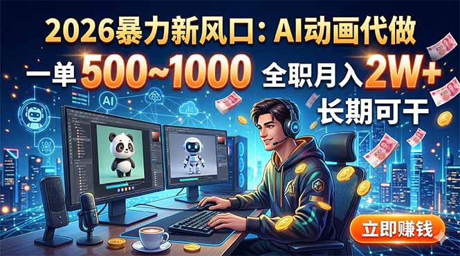 2026暴力新风口:AI动画代做,一单500~1000,全职月入2W+,长期可干-猴哥VIP资源站
