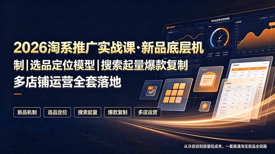 2026淘系推广实战课·新品底层机制|选品定位模型|搜索起量爆款复制多店铺运营全套落地教程-猴哥VIP资源站