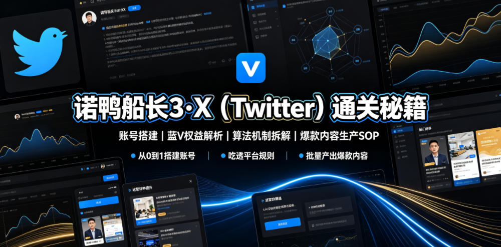 诺鸭船长3·X(Twitter)通关秘籍,涵盖账号搭建、蓝V权益解析、算法机制拆解及爆款内容生产SOP-猴哥VIP资源站