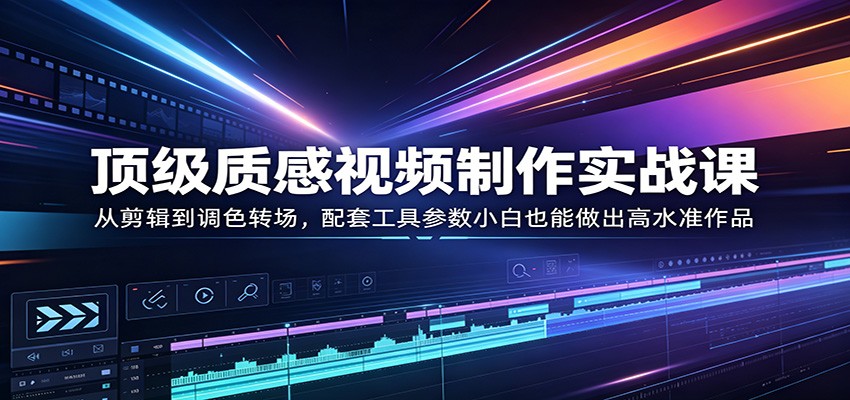 顶级质感视频制作实战课:从剪辑到调色转场,配套工具参数小白也能做出高水准作品-猴哥VIP资源站