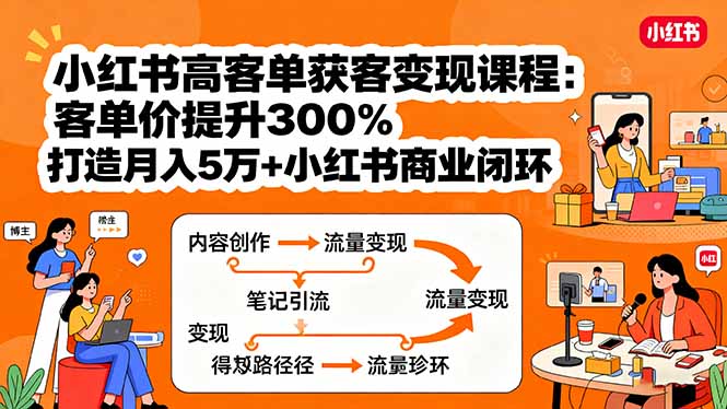 小红书高客单获客变现课程：客单价提升300%，打造月入10万+小红书商业闭环-猴哥VIP资源站