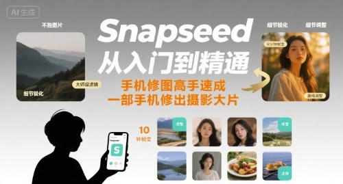 Snapseed从入门到精通，手机修图高手速成，一部手机就能修出摄影大片-猴哥VIP资源站
