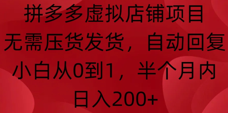 拼多多虚拟店铺项目，无需压货发货，自动回复，小白从0到1，半个月内日入200+【揭秘】-猴哥VIP资源站