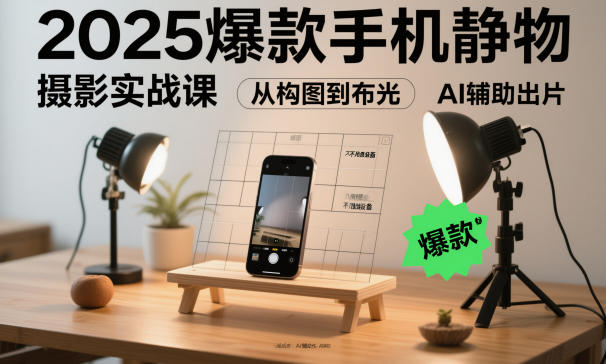 2025爆款手机静物摄影实战课,从构图到布光,不用贵设备,AI辅助出片-猴哥VIP资源站