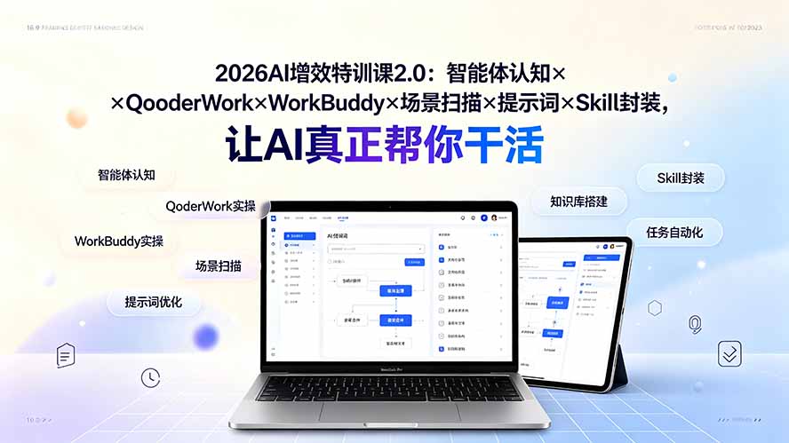 2026AI增效特训课2.0:智能体认知×QoderWork×WorkBuddy×场景扫描×提示词×Skill封装,让AI真正帮你干活-猴哥VIP资源站