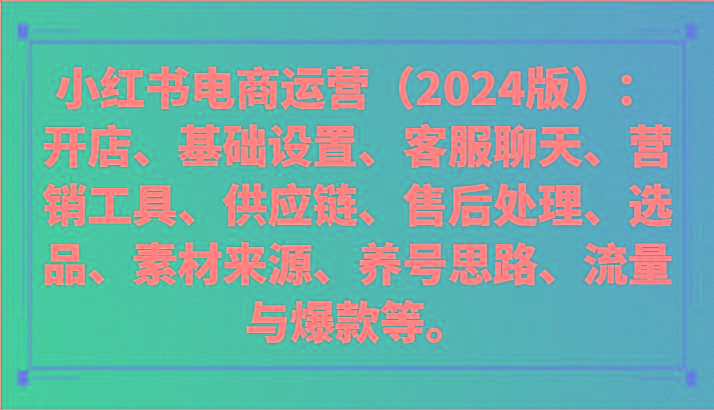 小红书电商运营(2024版)：开店、设置、供应链、选品、素材、养号、流量与爆款等-猴哥VIP资源站