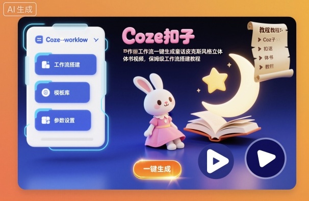 Coze扣子工作流一键生成童话皮克斯风格立体书视频，保姆级工作流搭建教程-猴哥VIP资源站
