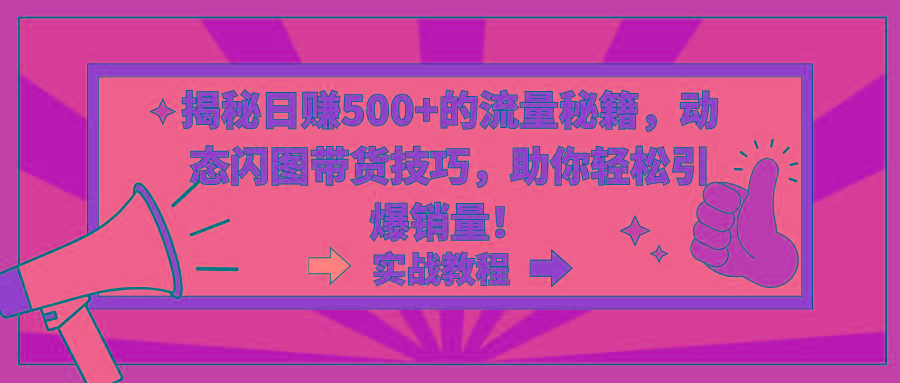 揭秘日赚500+的流量秘籍，动态闪图带货技巧，助你轻松引爆销量！-猴哥VIP资源站