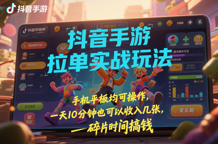 抖音手游拉单实战玩法，手机平板均可操作，一天10分钟也可以收入几张，碎片时间搞钱【揭秘】-猴哥VIP资源站