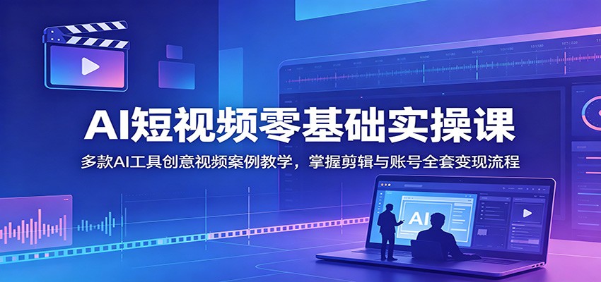 AI短视频零基础实操课：多款AI工具创意视频案例教学，掌握剪辑与账号全套变现流程-猴哥VIP资源站