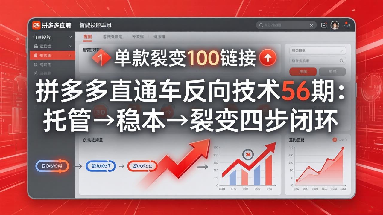 拼多多直通车反向技术56期：托管→稳本→裂变四步闭环，单款裂变100链接抢占核心流量-猴哥VIP资源站