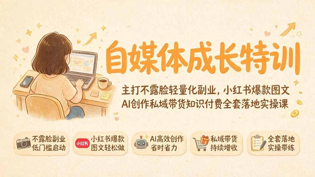 自媒体成长特训，不露脸轻量化副业，AI批量创作到私域带货全链路-猴哥项目网