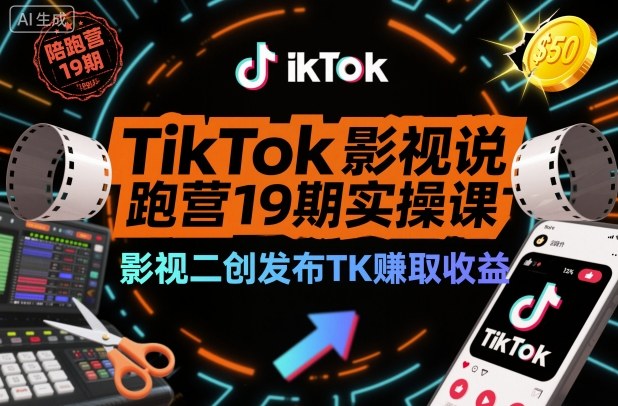 TikTok影视解说陪跑营19期实操课，影视二创发布TK賺取收益，万播收益50美金(更新)-猴哥VIP资源站