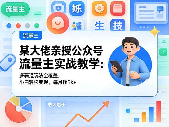 某大佬亲授公众号流量主实战教学：多赛道玩法全覆盖，小白轻松变现，每月多挣5k+-猴哥VIP资源站