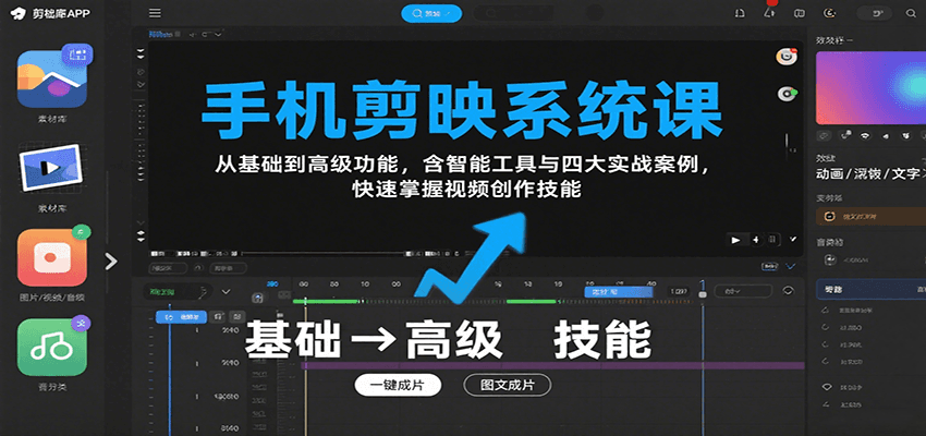 手机剪映系统课，从基础到高级功能，含智能工具与四大实战案例，快速掌握视频创作技能-猴哥VIP资源站