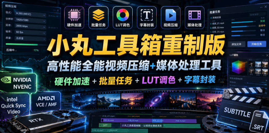 小丸工具箱重制版–高性能全能视频压缩+媒体处理工具｜硬件加速+批量任务+LUT调色+字幕封装-猴哥VIP资源站