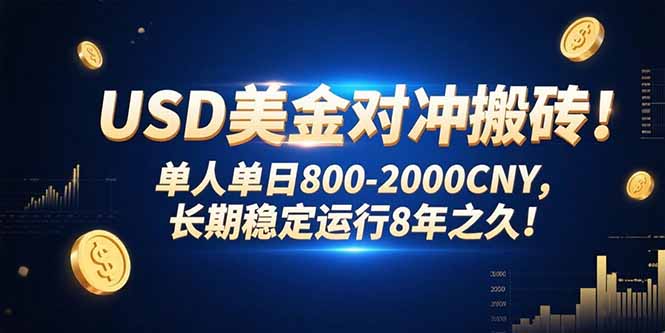 USD美金对冲搬砖!单人单日800-2000CNY,长期稳定运行8年之久!-猴哥VIP资源站