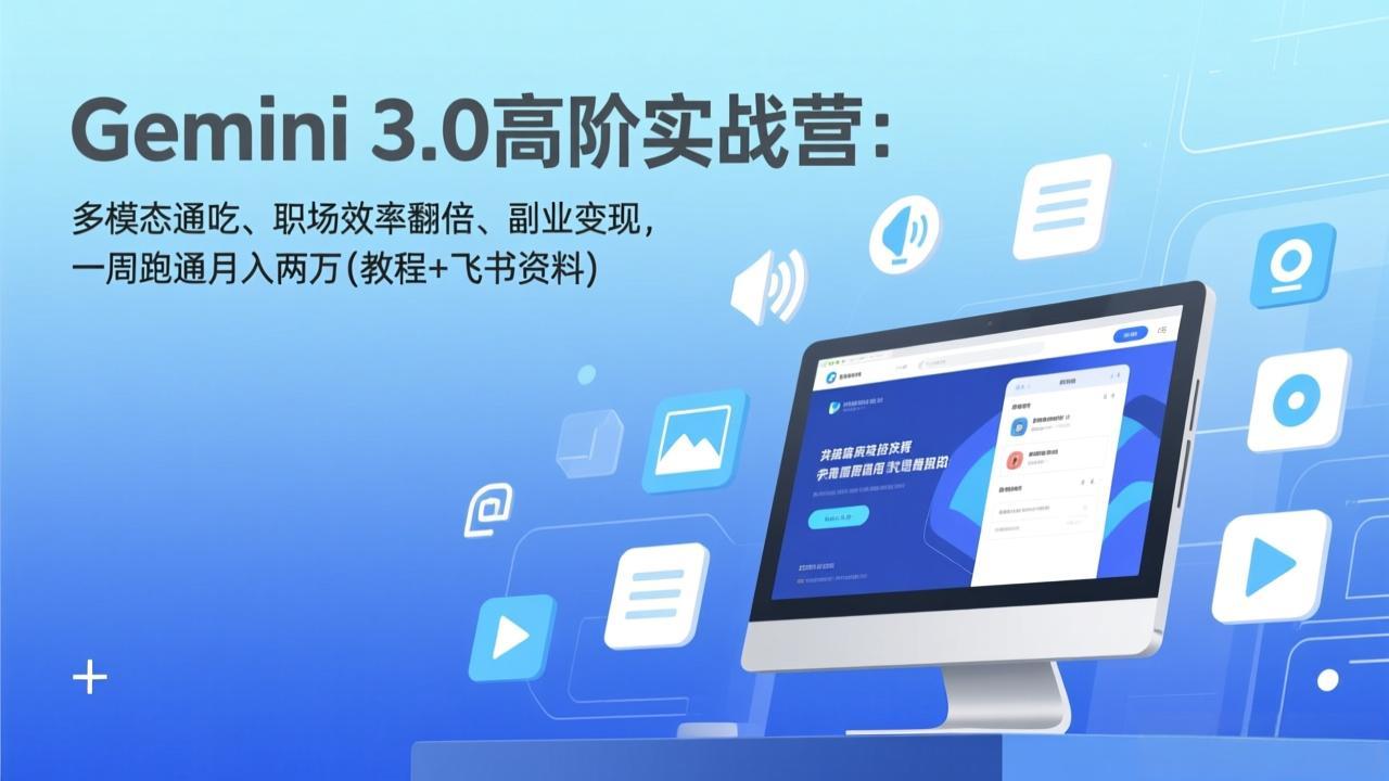 Gemini 3.0高阶实战营:多模态通吃、职场效率翻倍、副业变现,一周跑通月入两万(教程+飞书资料-猴哥VIP资源站